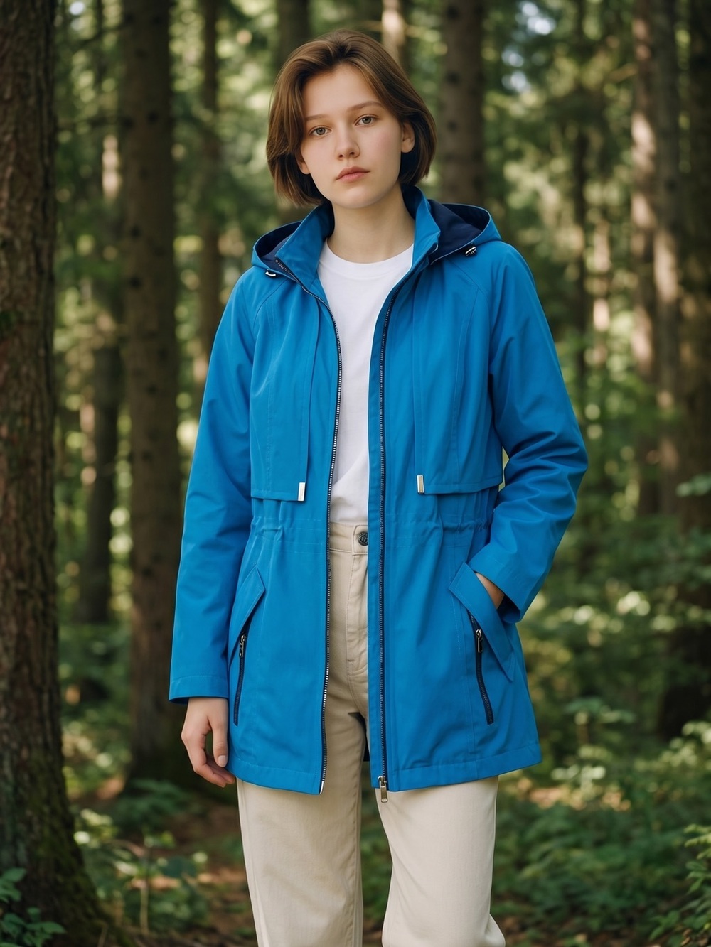 Braetan Turquoise Blue Hooded Rain Jacket Size 8 Petite